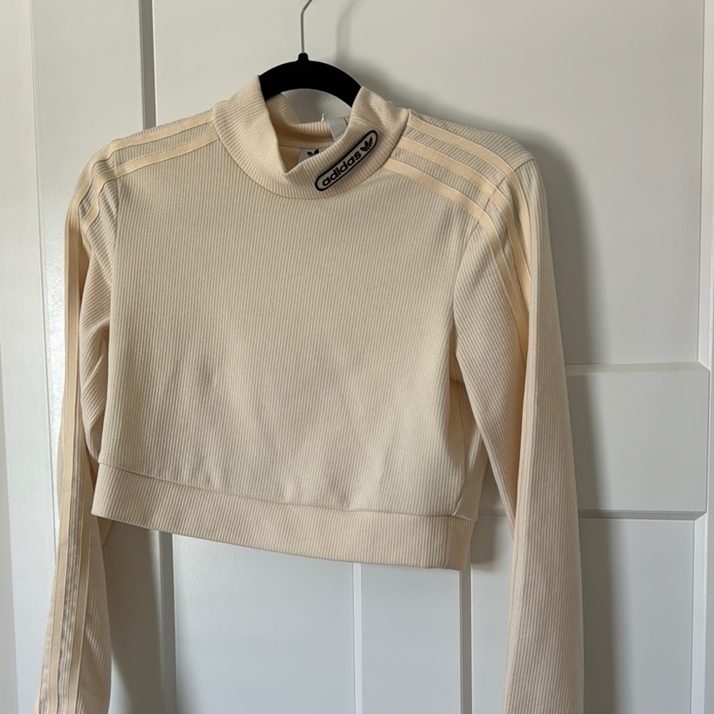 Adidas Cream Long Sleeve Fitted Crop Top